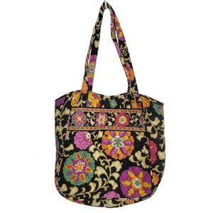 Vera Bradley Suzani Holiday Tote Handbag Retired Gold/Black/Purple/Green Floral